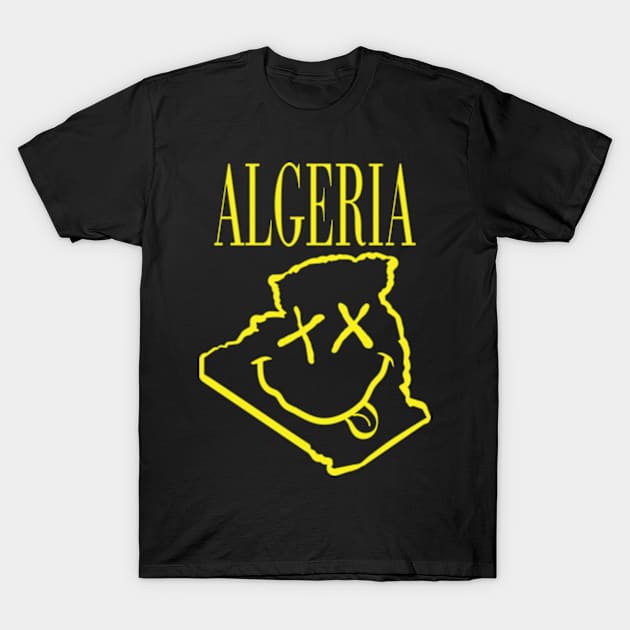 Vibrant Algeria x Eyes Happy Face: Unleash Your 90s Grunge Spirit! Smiling Squiggly Mouth Dazed Happy Face T-Shirt by pelagio